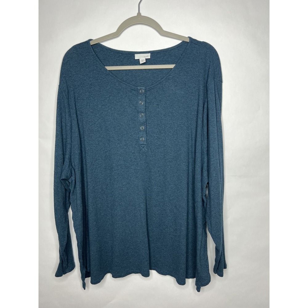 J Jill Shirt Womens 4X Blue Pima Cotton Henley Long Sleeve Knit T-Shirt Plus